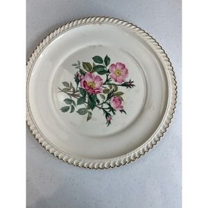 Vintage The Harker Pottery Co. 22 KT. Gold Floral‎ Scalloped Edge Dinner Plate
